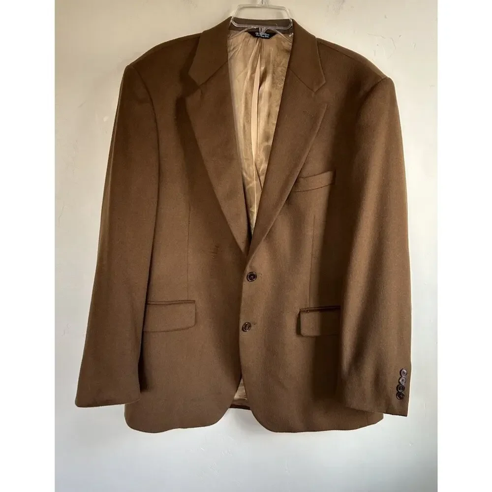 Cashmere Sport Coat Blazer Mens 42L Long Brown 2 Button Luxury Jacket